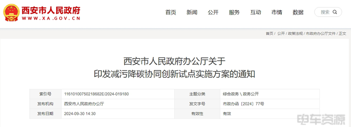 西安减污降碳协同创新方案发布，明确充电设施与新能源车发展目标